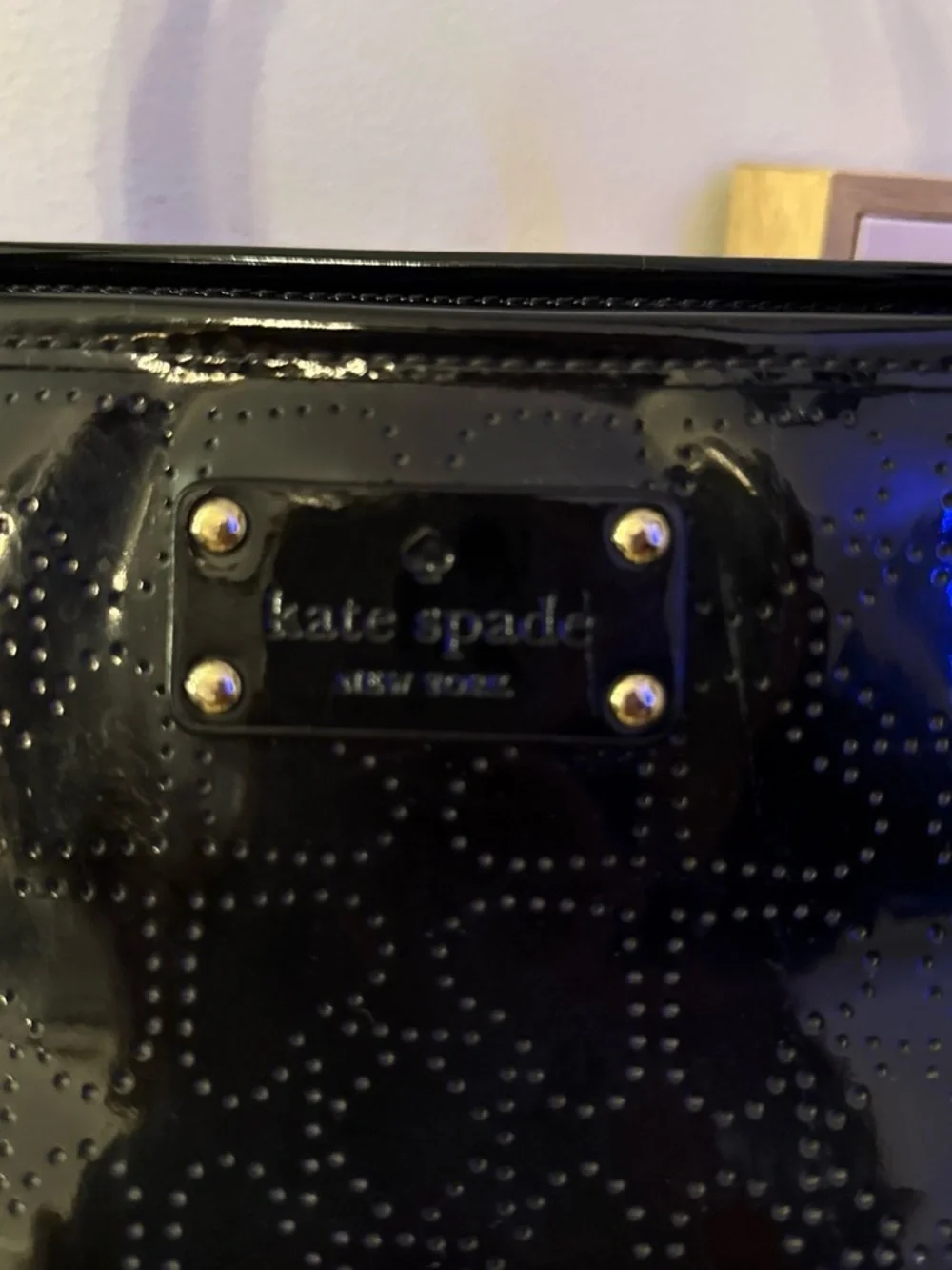 Kate Spade Black Patent Perforated Tote